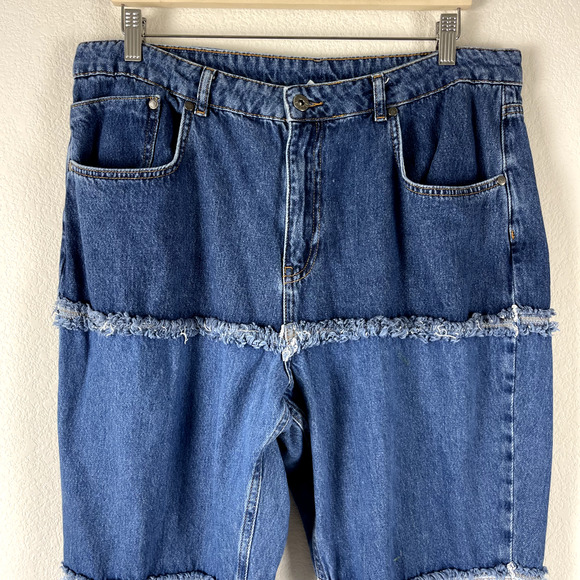 Ragged Priest Mom Jeans Womens 36 Blue Patchwork Frayed Boho Urban Streetwear - Picture 2 of 14